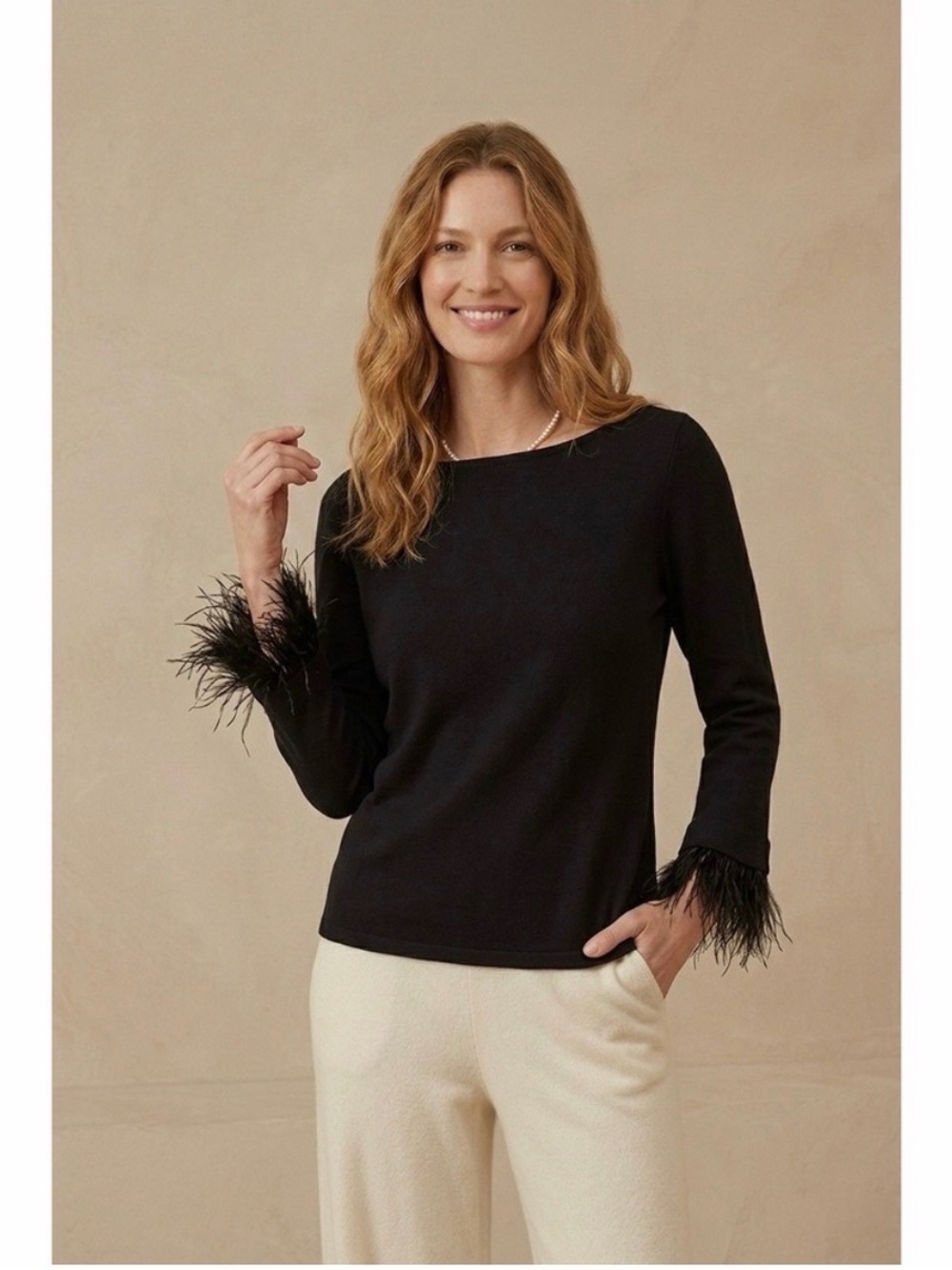 J. Crew Boat Neck Long Sleeve Ostrich Hair Cuff Blouse Holiday Cocktail M NEW